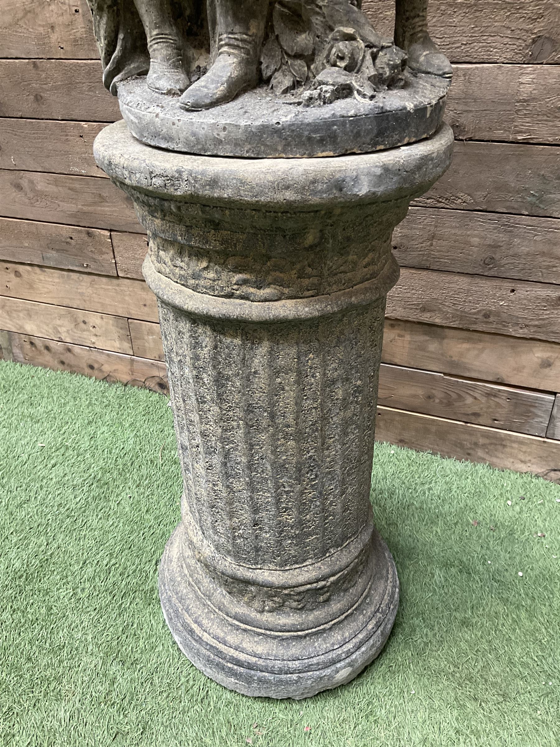 Romeo & Juliet - cast stone garden figure raised on circular fluted column - Image 4 of 5