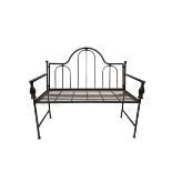 Wrought metal central arch shaped back garden bench in dark metallic finish - THIS LOT IS TO BE COLL