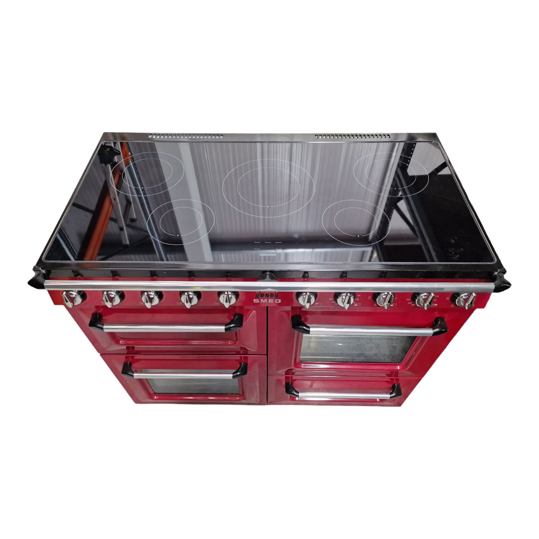 Smeg TR4110IRW Five ring induction cooker in dark red with grill and double ovens - Image 2 of 8