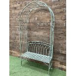 Regency design wrought metal arch and bench