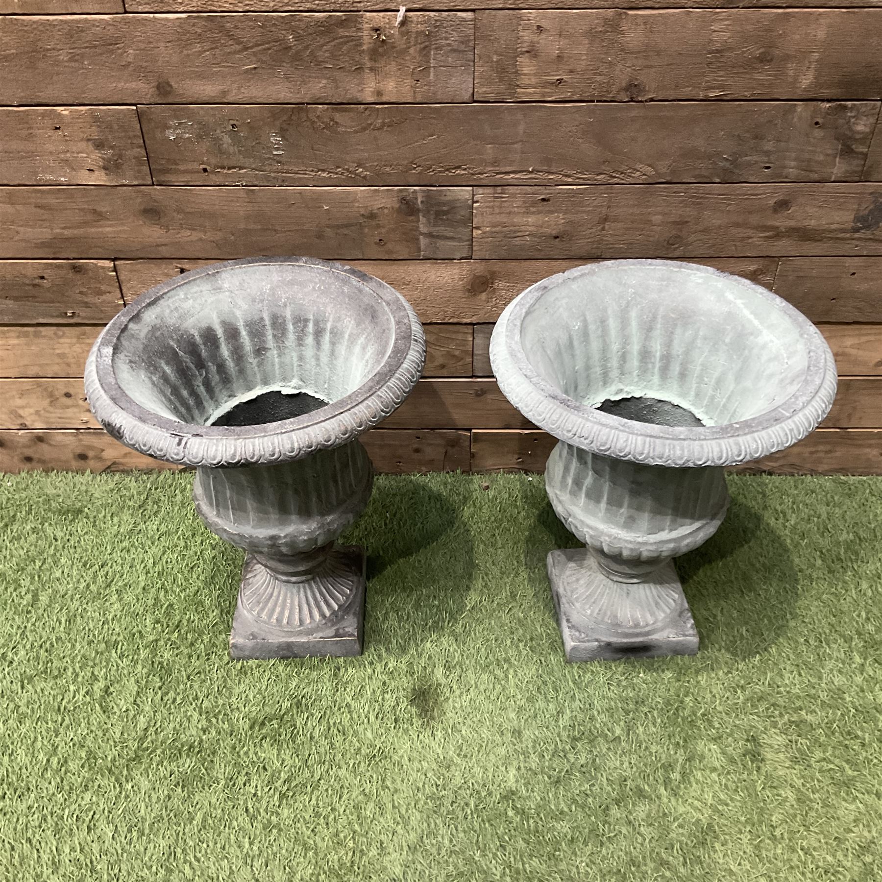 Pair of small Victorian style grey painted cast irons gardens urns - THIS LOT IS TO BE COLLECTED BY - Image 2 of 3