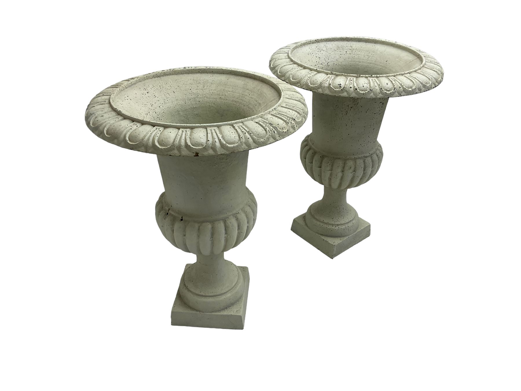 Pair of large Victorian design white painted cast iron campana shaped garden urns - Image 7 of 7