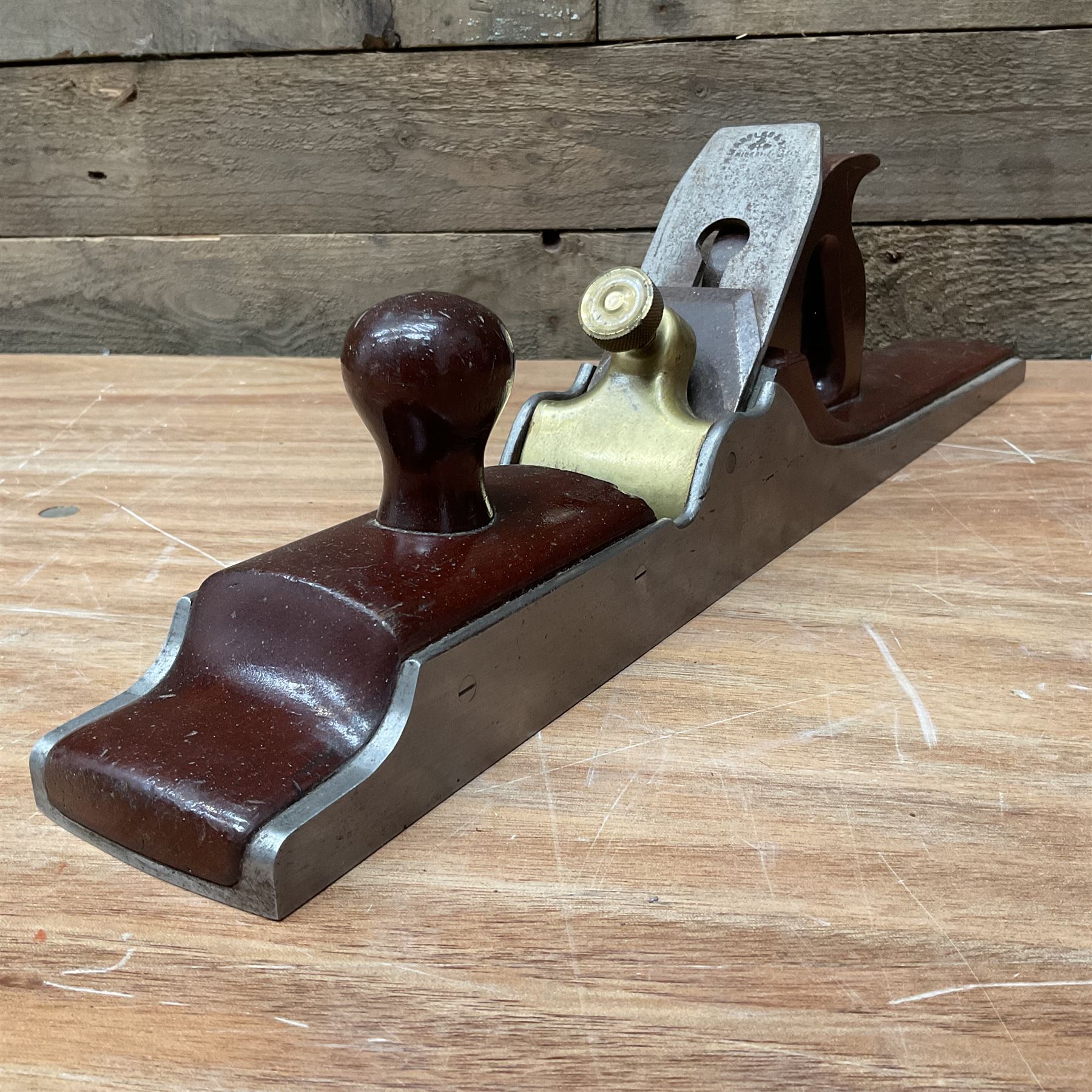22” mahogany infill plane with brass cap and Marples blade