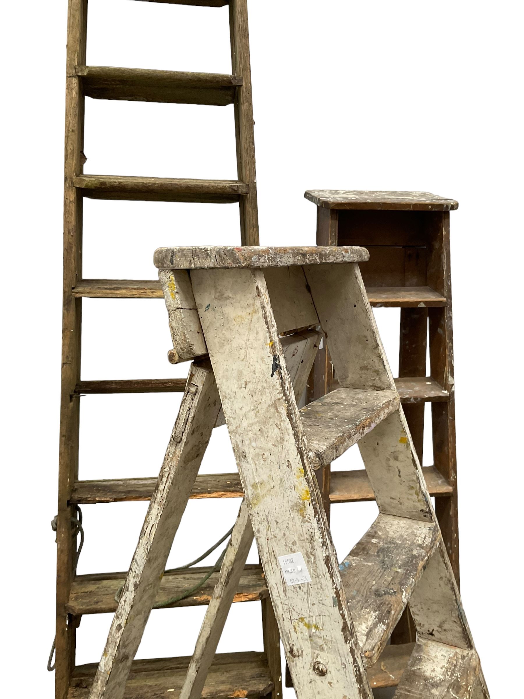 Set of three vintage wooden step ladders - Image 3 of 3