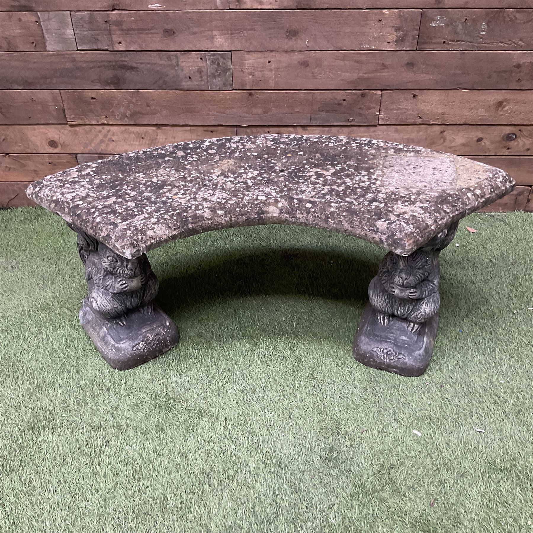 Cast stone three piece squirrel garden bench - Image 2 of 3