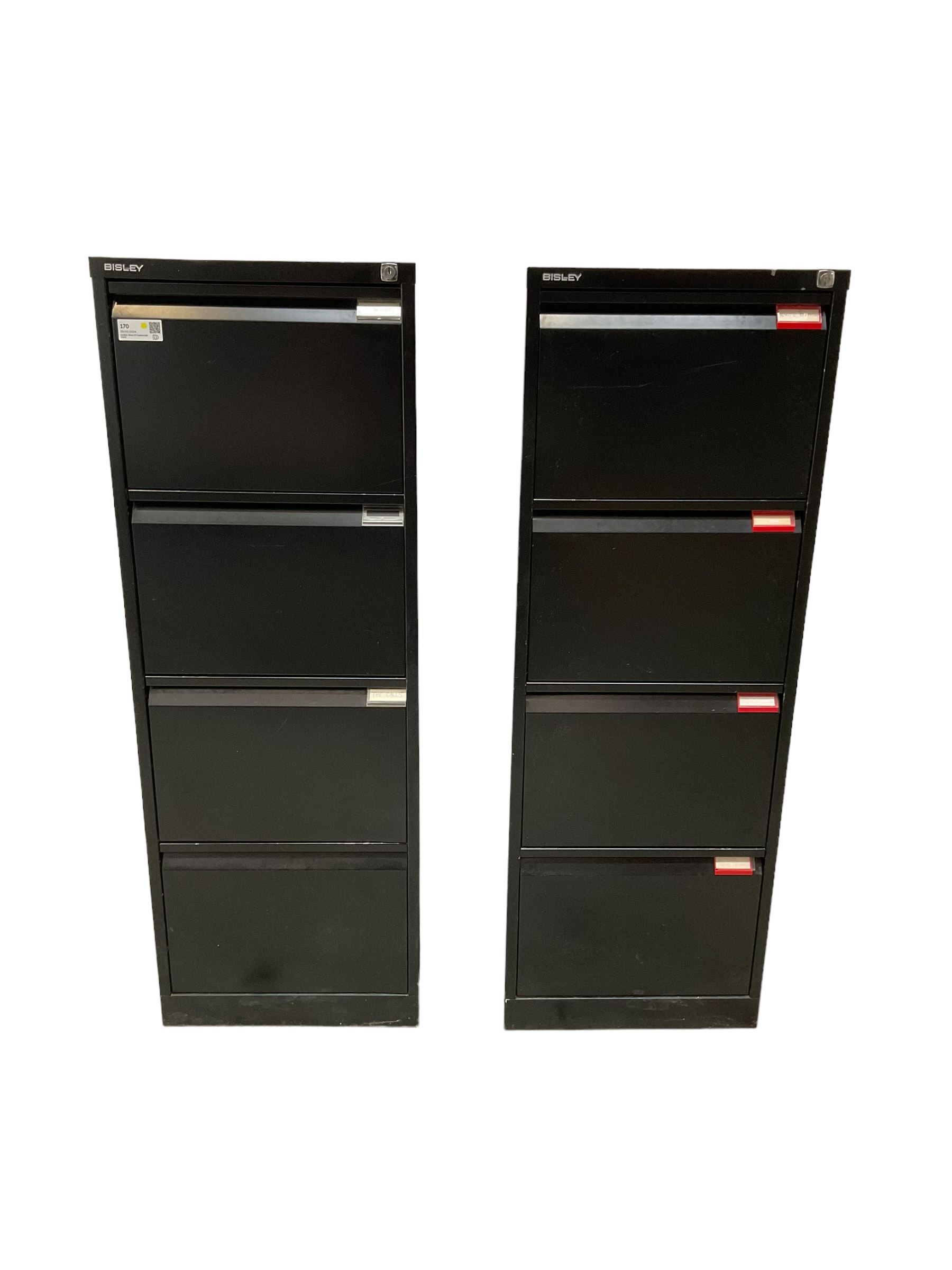 Pair of Bisley four drawer filing cabinets in black with sleeves - Image 2 of 3