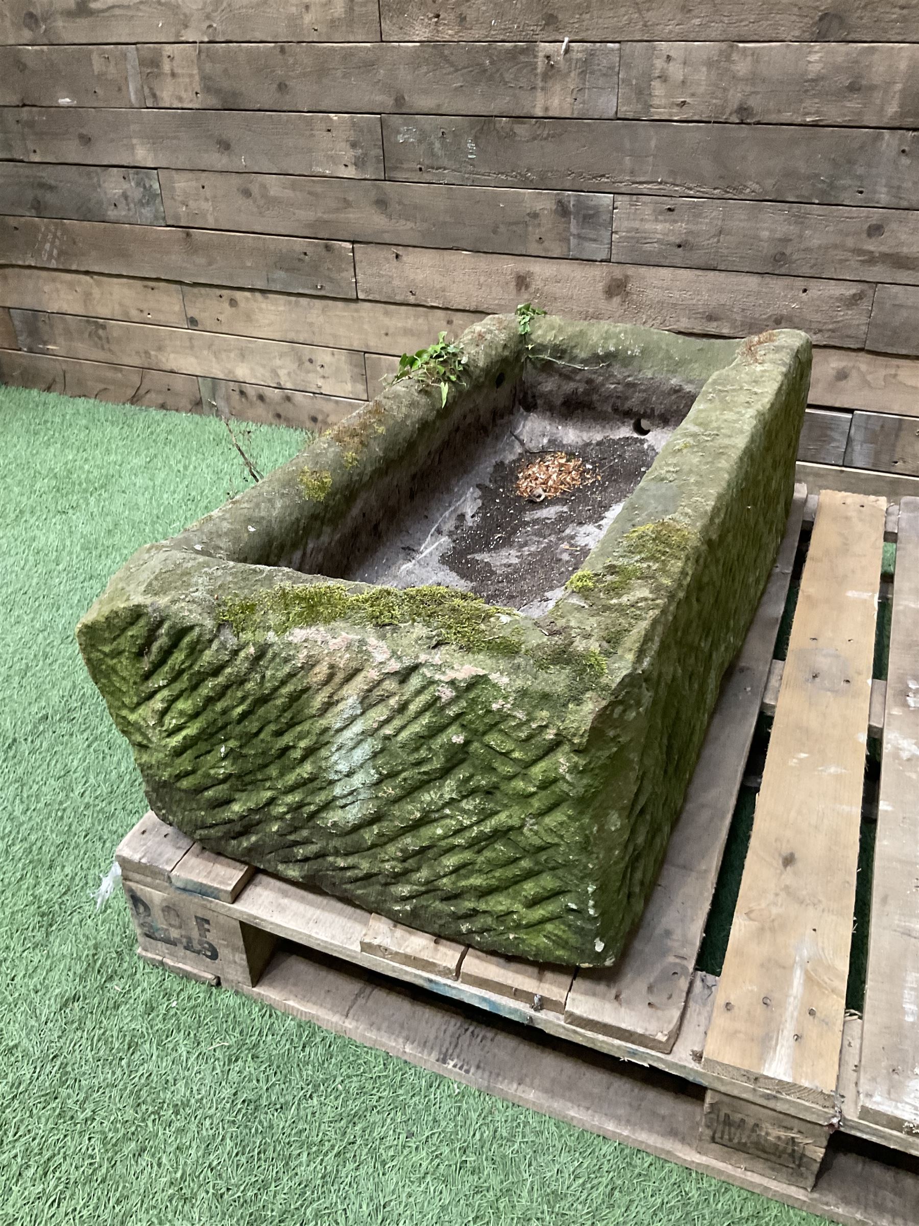 19th century hand hewn rectangular stone trough