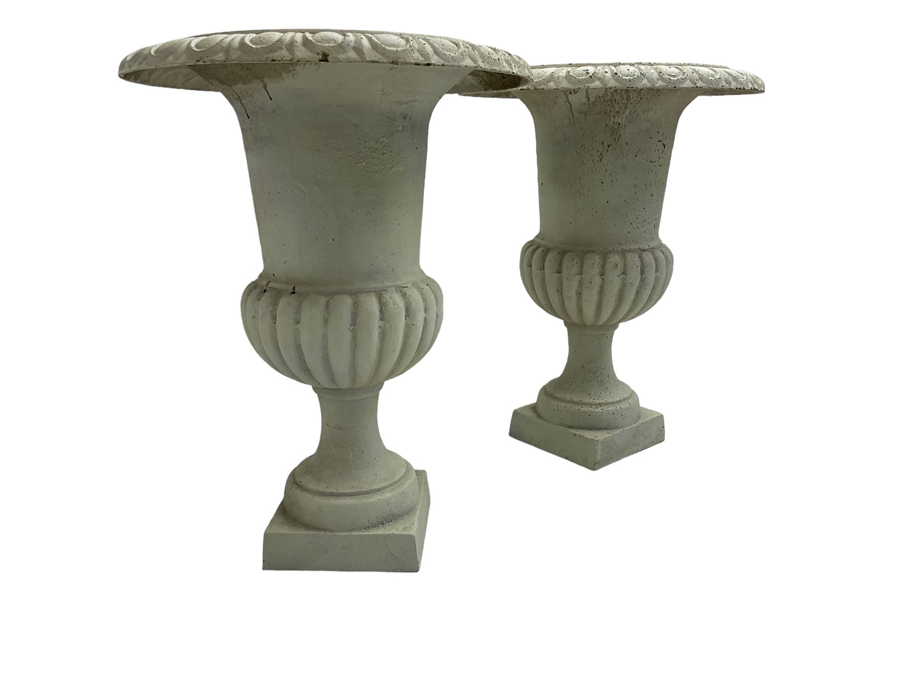 Pair of large Victorian design white painted cast iron campana shaped garden urns - Image 2 of 7