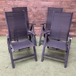 Four metal and mesh fabric folding garden chairs in black