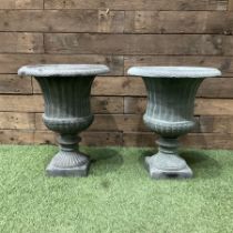 Pair of small Victorian style grey painted cast irons gardens urns - THIS LOT IS TO BE COLLECTED BY
