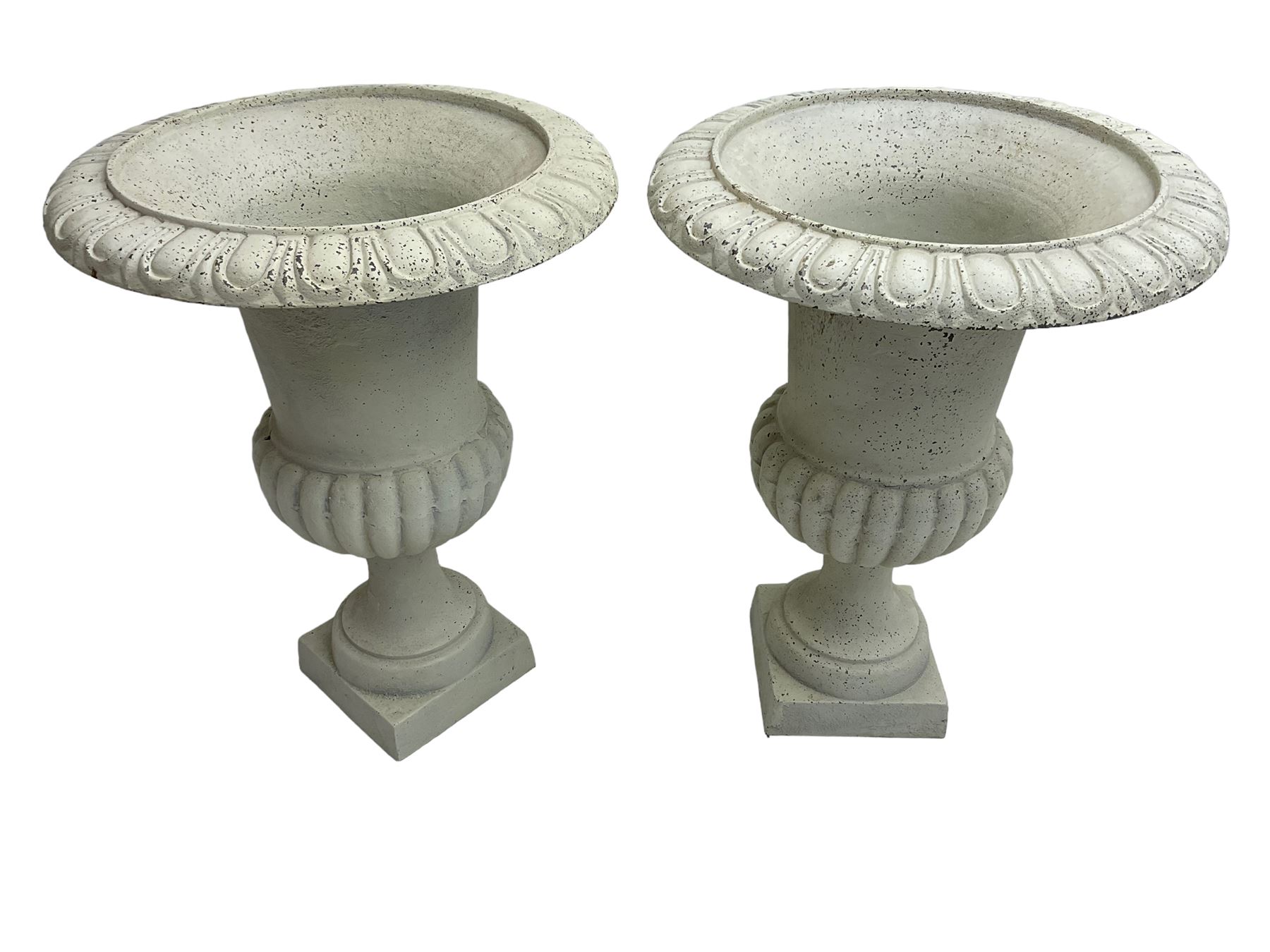 Pair of large Victorian design white painted cast iron campana shaped garden urns - Image 5 of 7