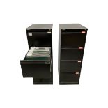 Pair of Bisley four drawer filing cabinets in black with sleeves