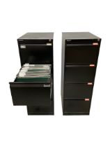 Pair of Bisley four drawer filing cabinets in black with sleeves