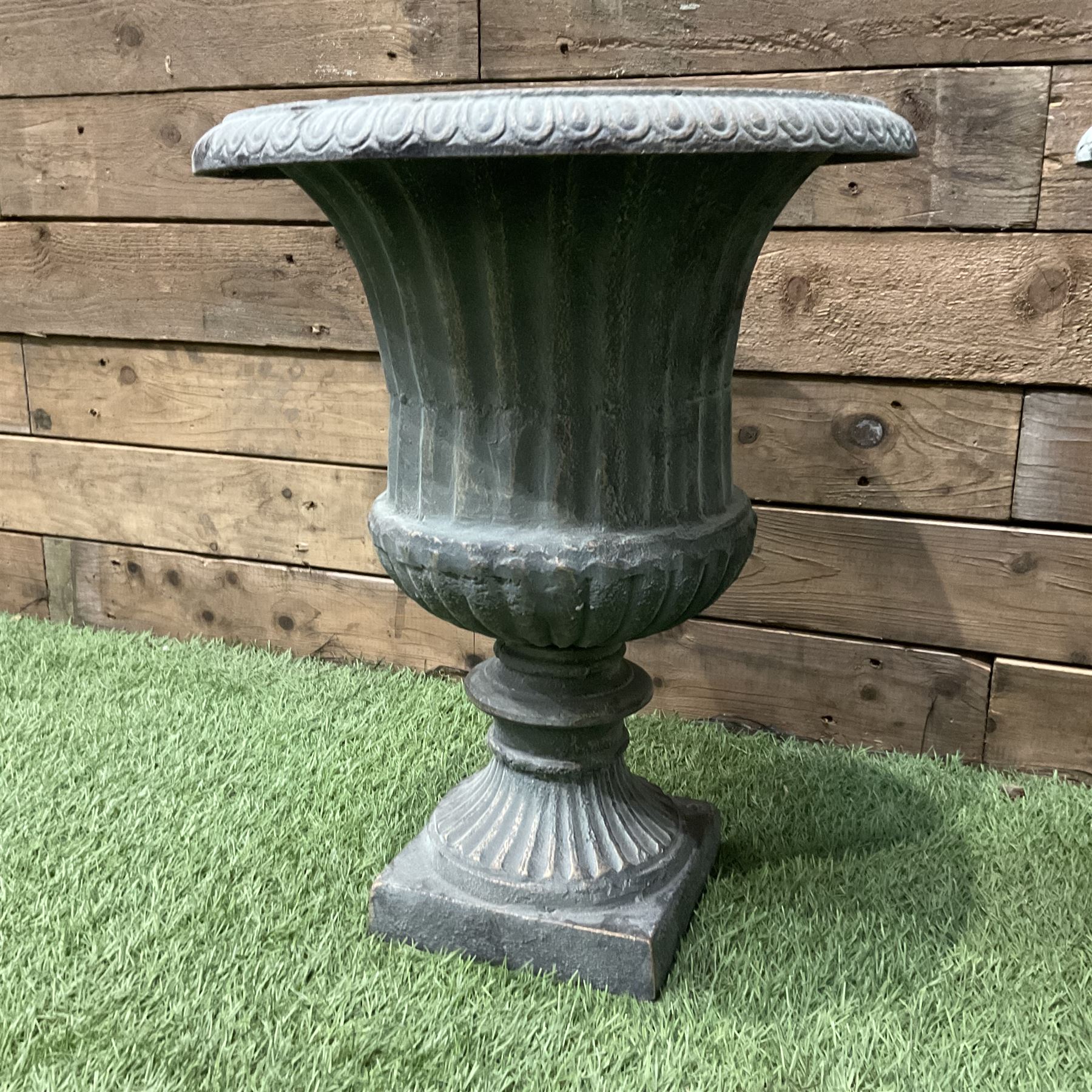 Pair of small Victorian style grey painted cast irons gardens urns - THIS LOT IS TO BE COLLECTED BY - Image 3 of 3