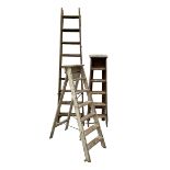 Set of three vintage wooden step ladders