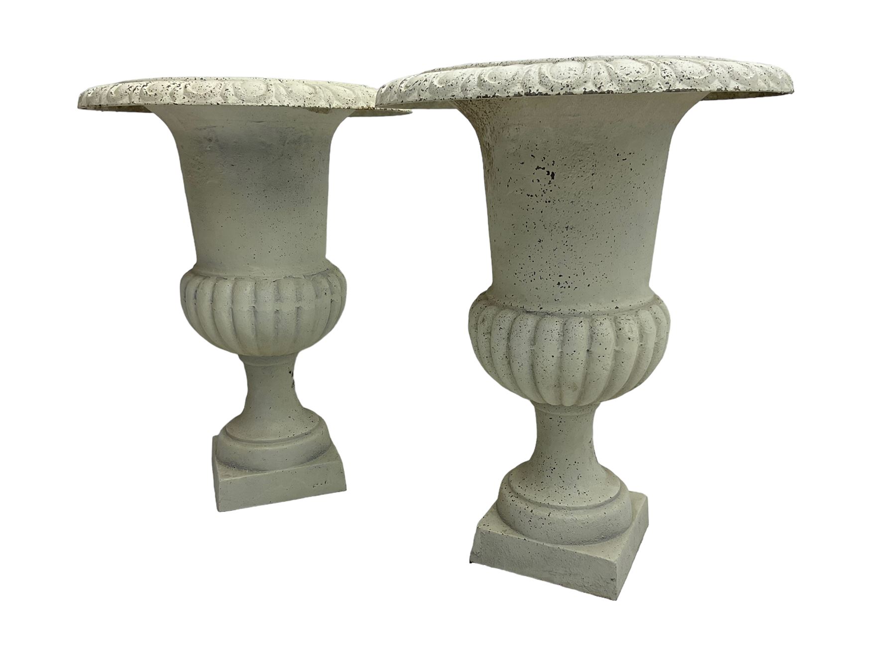 Pair of large Victorian design white painted cast iron campana shaped garden urns - Image 6 of 7