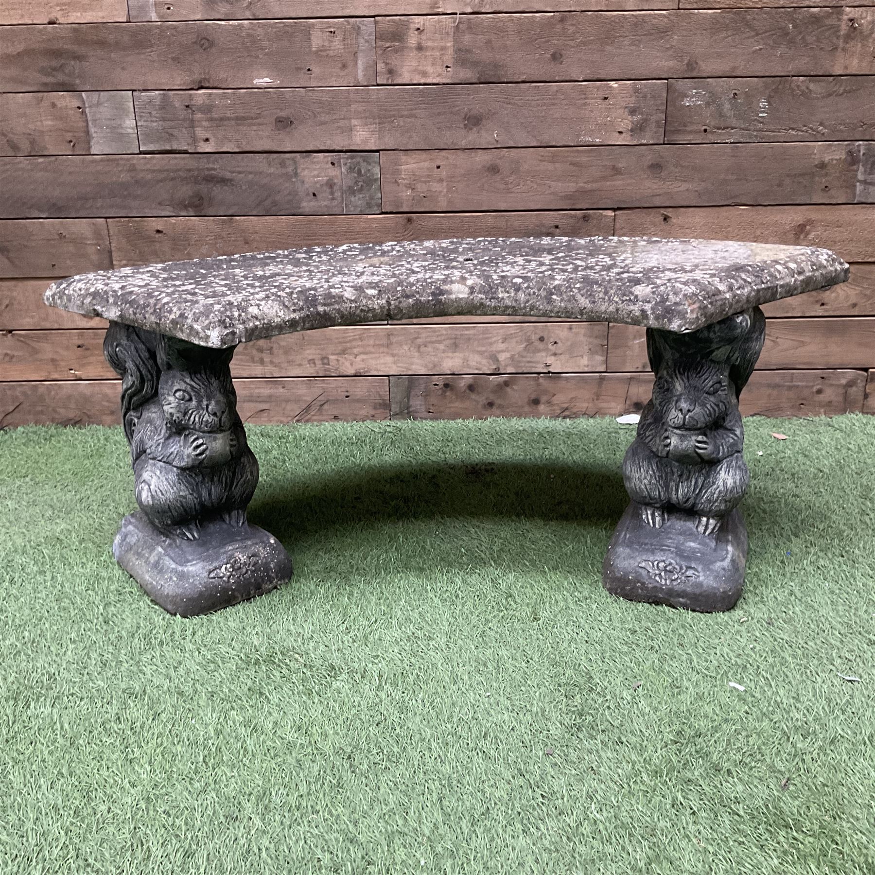 Cast stone three piece squirrel garden bench