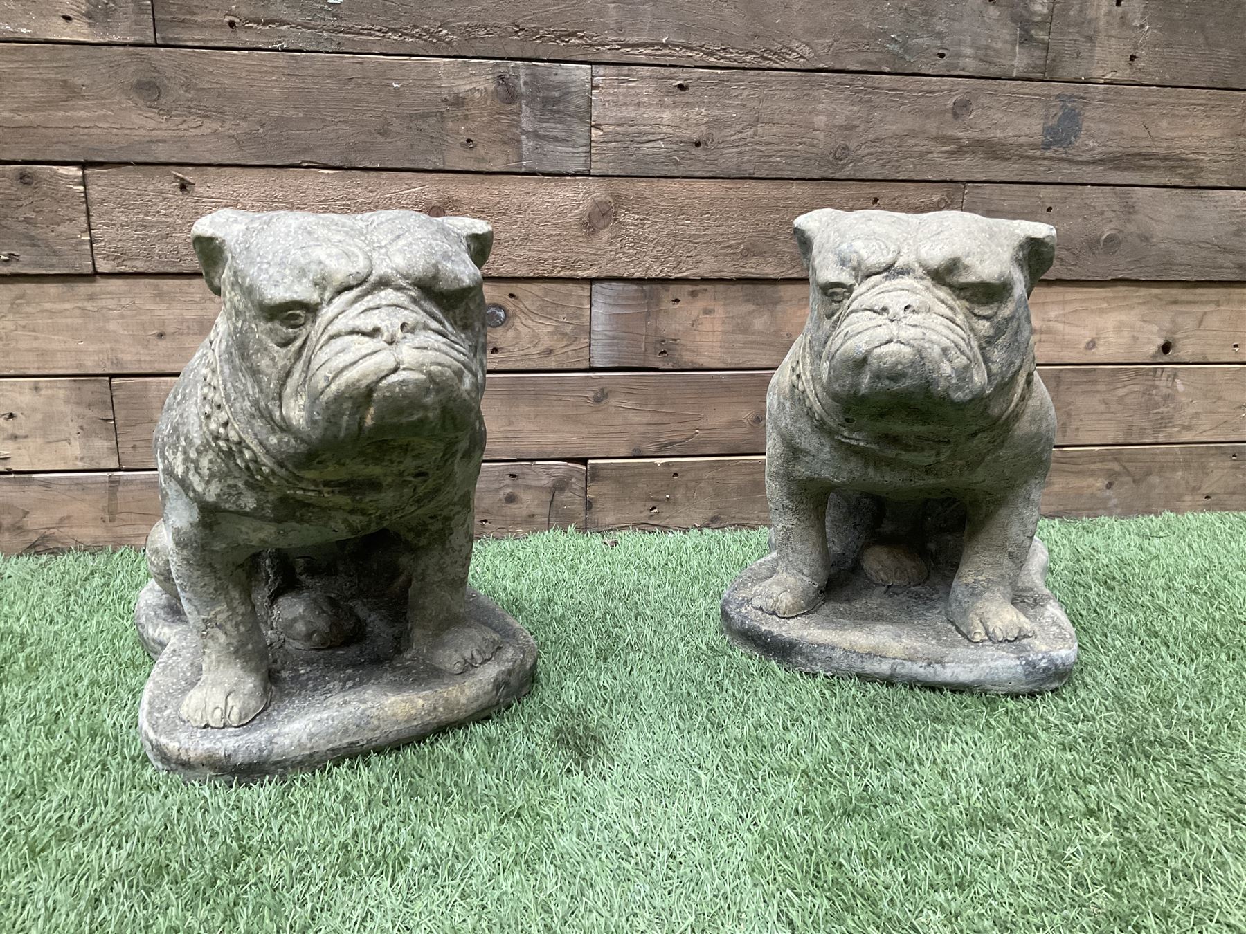 Pair of cast stone garden British bulldogs