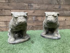 Pair of cast stone garden British bulldogs