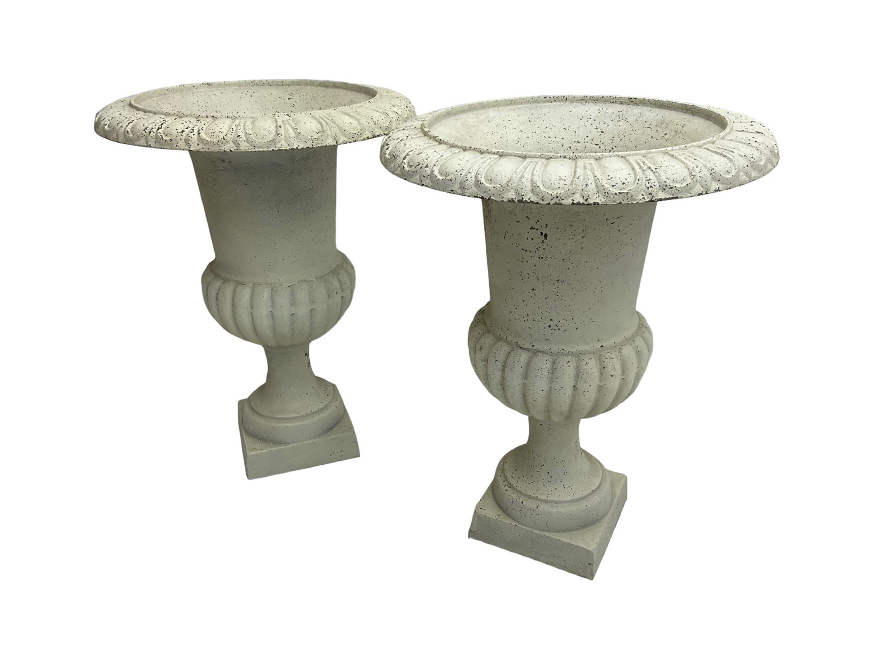 Pair of large Victorian design white painted cast iron campana shaped garden urns - Image 3 of 7