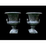 Pair of Victorian ornate cast iron garden urns