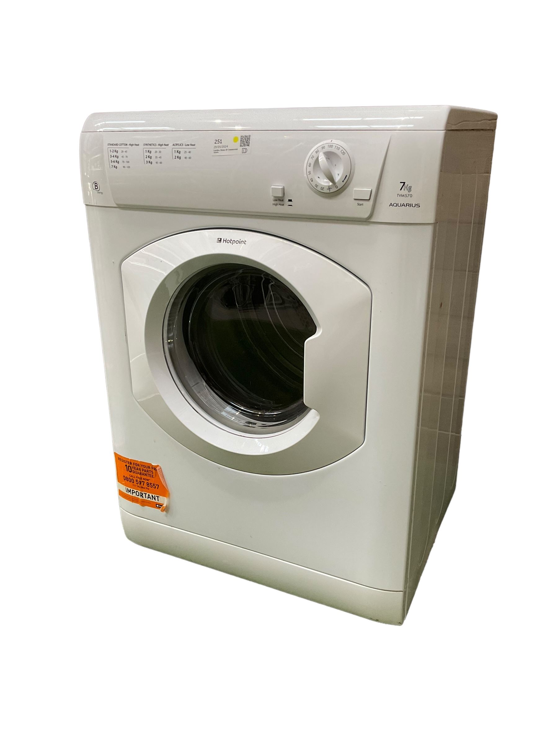 Hotpoint Aquarius 7kg vented tumble dryer - Image 2 of 2