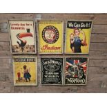 Set of six metal vintage style signs