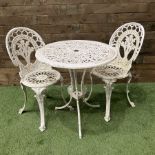 Cast aluminium circular garden table and two chairs