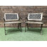 Pair of cast iron and wood slatted garden bench seats