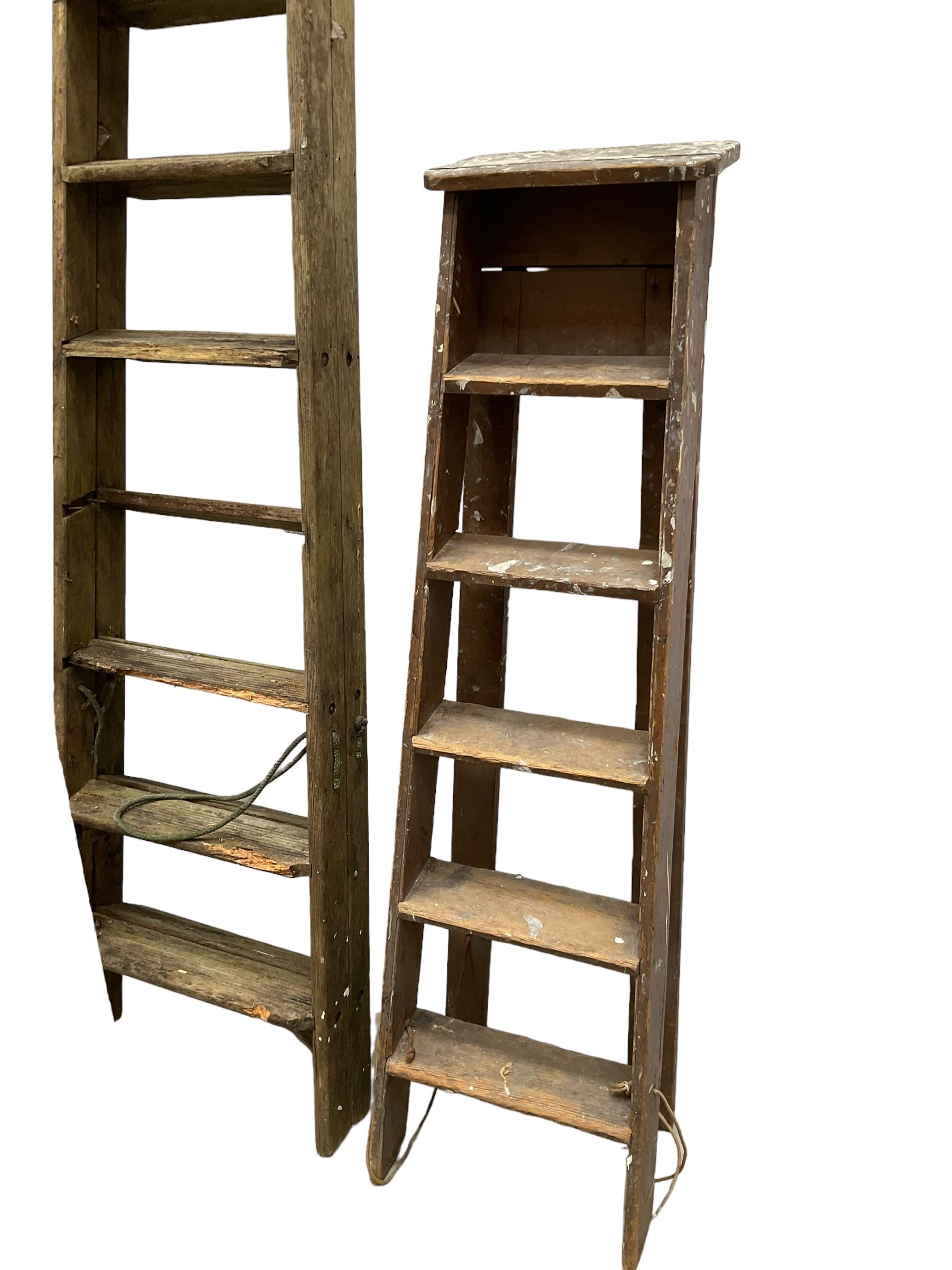 Set of three vintage wooden step ladders - Image 2 of 3