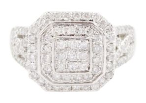 9ct white gold round brilliant cut diamond cluster ring