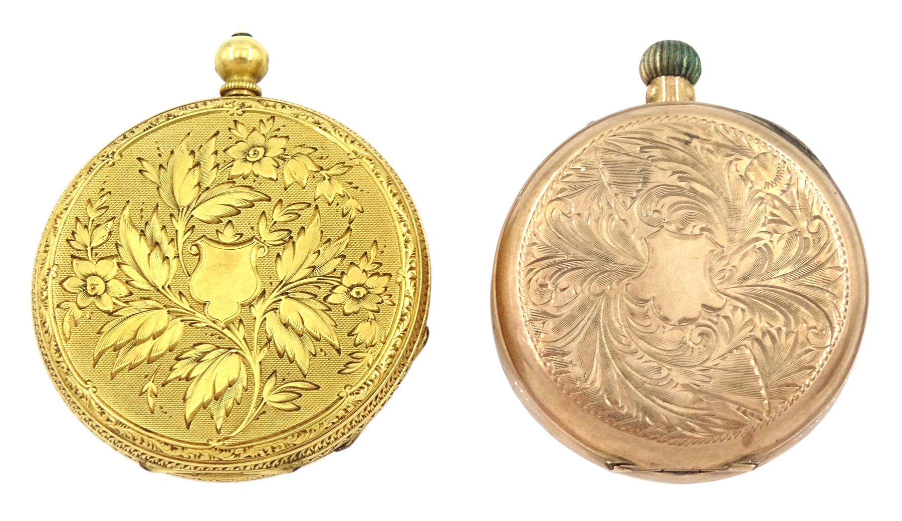 Early 20th century 18ct gold key wound cylinder fob watch and a smaller 9ct gold keyless cylinder fo - Image 2 of 3