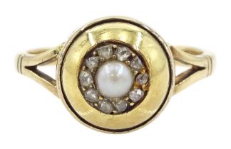 Early 20th century gold old cut diamond and pearl cluster ring