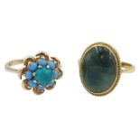 Gold turquoise cluster ring and a gold single stone agate ring