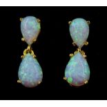 Pair of silver-gilt opal pendant stud earrings