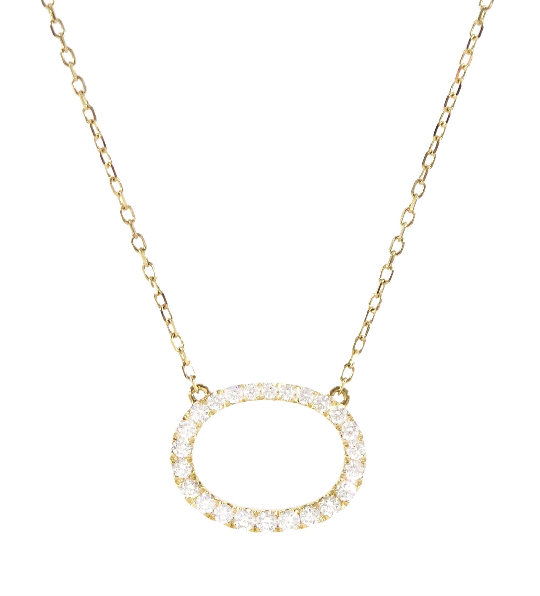 18ct gold round brilliant cut diamond oval shaped pendant necklace