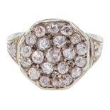 Early 20th century 18ct white gold and silver old cut diamond cluster ring