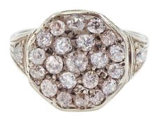 Early 20th century 18ct white gold and silver old cut diamond cluster ring