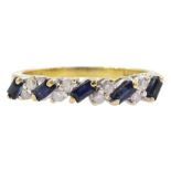 18ct gold baguette cut sapphire and round brilliant cut diamond ring