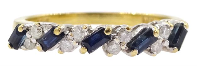 18ct gold baguette cut sapphire and round brilliant cut diamond ring