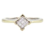 18ct white gold pave set nine stone princess cut diamond cluster ring