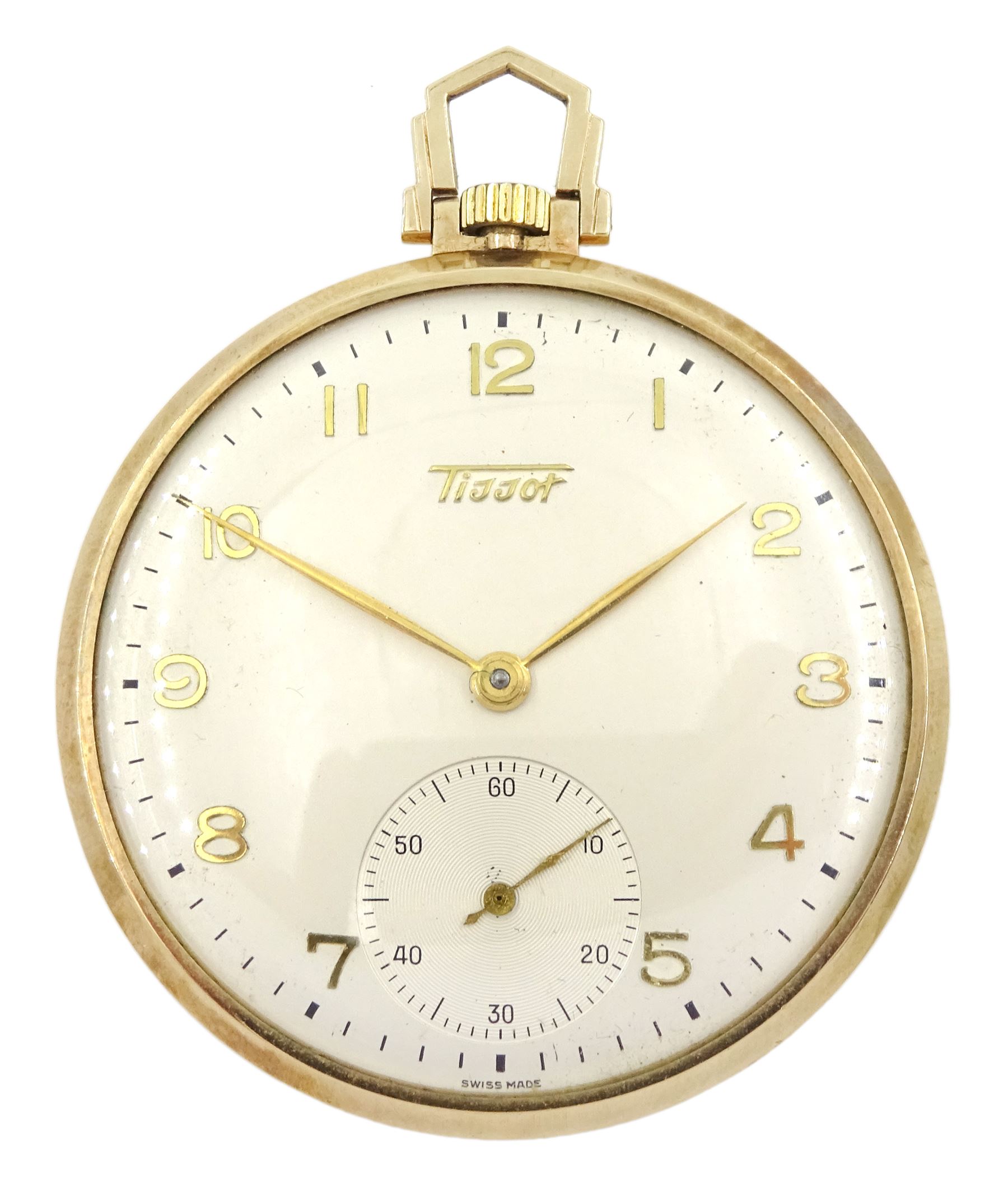 9ct gold open face keyless lever pocket watch by Tissot