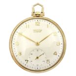 9ct gold open face keyless lever pocket watch by Tissot