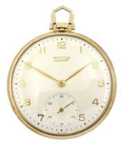 9ct gold open face keyless lever pocket watch by Tissot