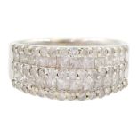 9ct white gold five row princess cut and round brilliant cut diamond half eternity ring