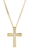 18ct gold channel set round brilliant cut diamond cross pendant