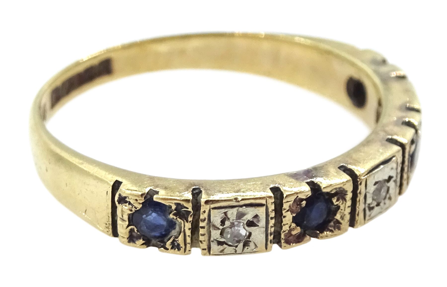 9ct gold sapphire and diamond half eternity ring - Image 3 of 4