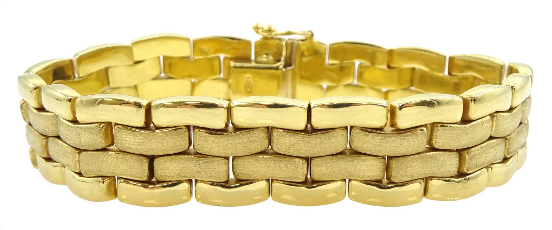 18ct gold brushed and bright polished curved brick link bracelet