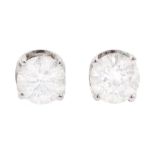 Pair of 18ct white gold round brilliant cut diamond screw back stud earrings