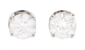Pair of 18ct white gold round brilliant cut diamond screw back stud earrings